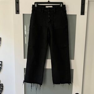 Black Straight-Leg High-Rise Jeans with Raw Hem